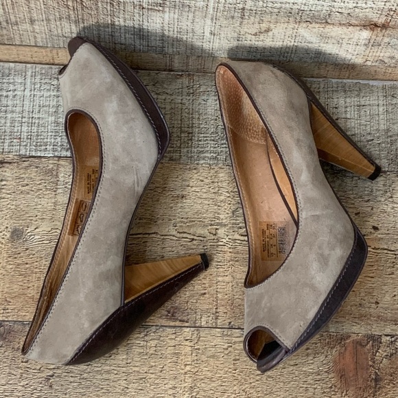 Fossil tan suede leather peep toe heels Size 7 - Picture 4 of 10